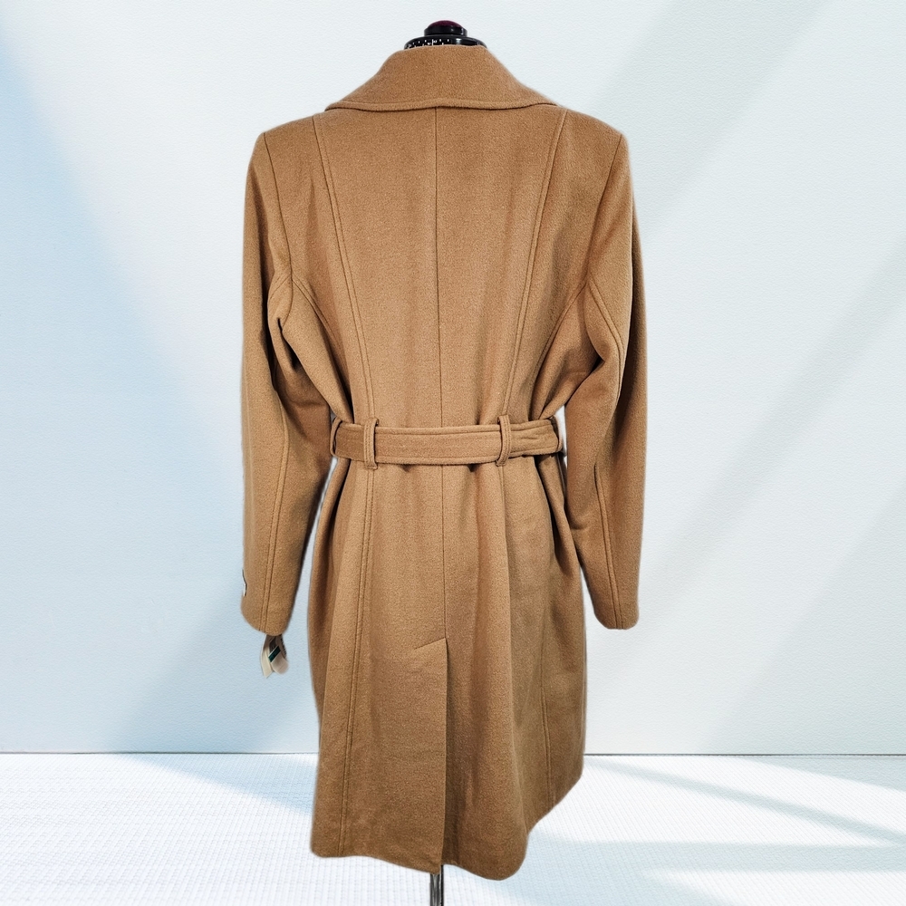 Anne Klein Cashmere Wool Blend Camel Double-Breasted Belted Trench Coat - Picture 7 of 16
